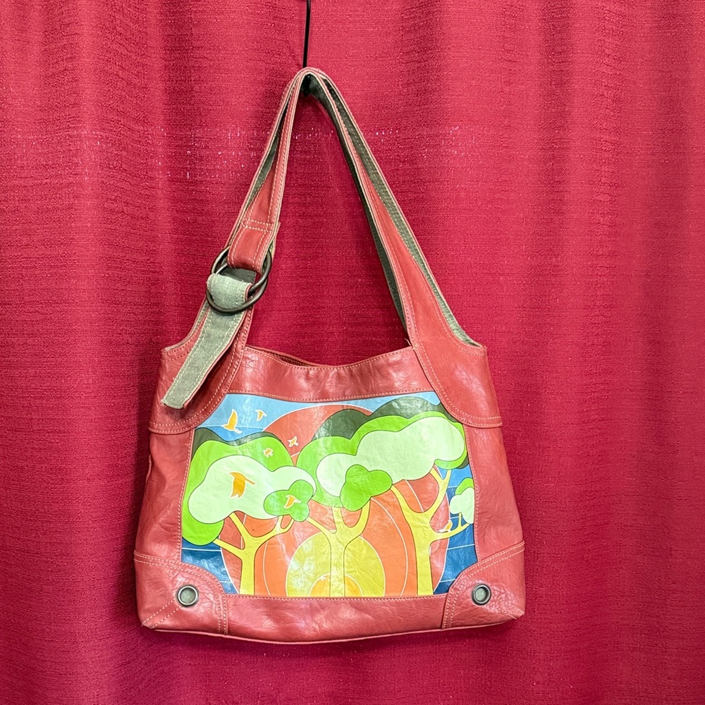 Artistic Red/brown and Green Shoulder Bag